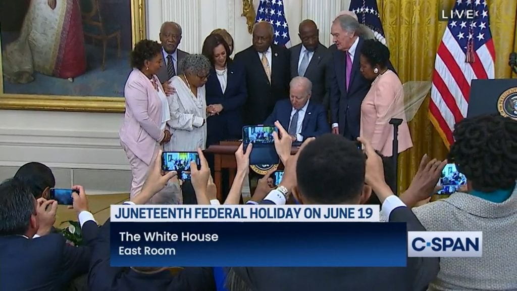 Biden on CSPAN signing the bill making Juneteenth a federal holiday.