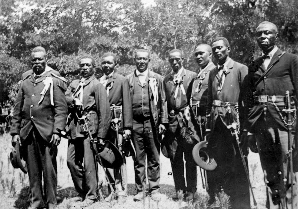 A black and white photo of black Union soldiers from the Civil War